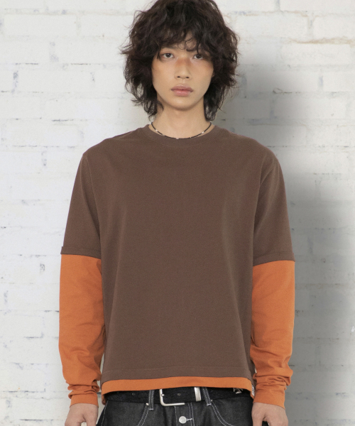 XTT166 롤업 레이어드 크롭 롱슬리브 (BROWN)