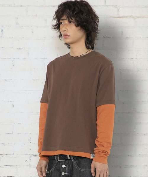 XTT166 롤업 레이어드 크롭 롱슬리브 (BROWN)