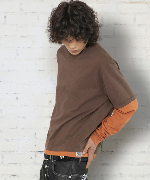 XTT166 롤업 레이어드 크롭 롱슬리브 (BROWN)