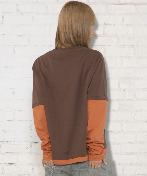 XTT166 롤업 레이어드 크롭 롱슬리브 (BROWN)