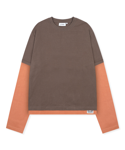 XTT166 롤업 레이어드 크롭 롱슬리브 (BROWN)