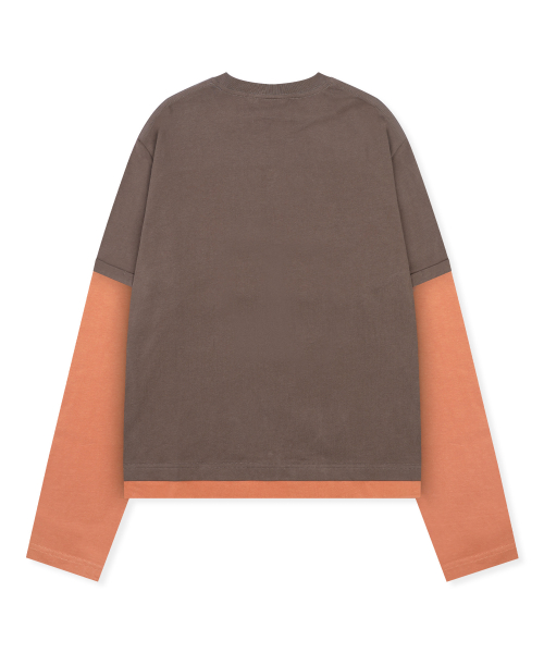XTT166 롤업 레이어드 크롭 롱슬리브 (BROWN)