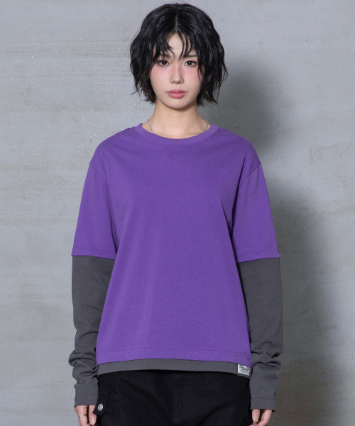 XTT166 롤업 레이어드 크롭 롱슬리브 (PURPLE)
