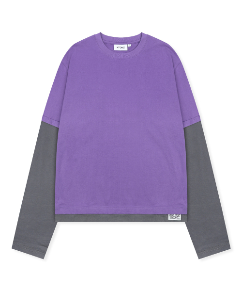 XTT166 롤업 레이어드 크롭 롱슬리브 (PURPLE)