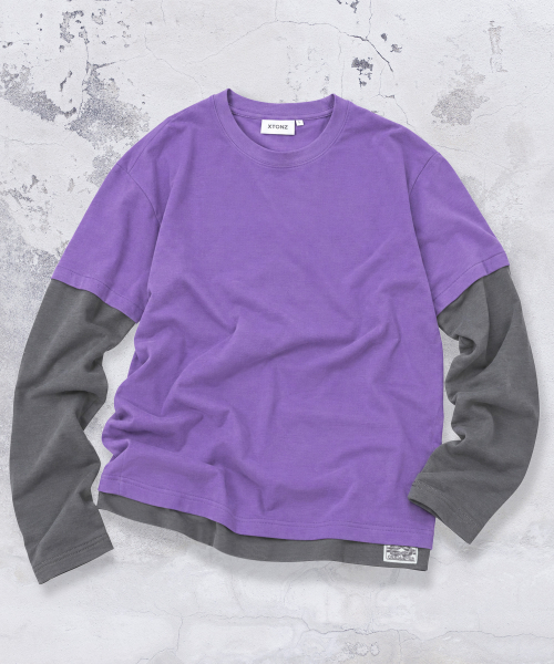 XTT166 롤업 레이어드 크롭 롱슬리브 (PURPLE)