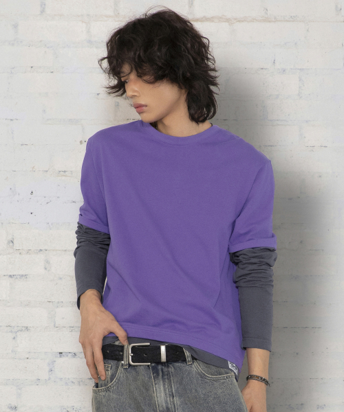 XTT166 롤업 레이어드 크롭 롱슬리브 (PURPLE)