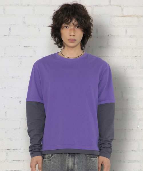 XTT166 롤업 레이어드 크롭 롱슬리브 (PURPLE)