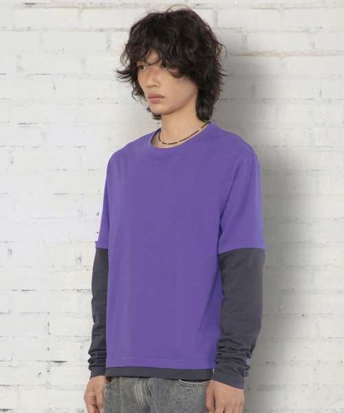 XTT166 롤업 레이어드 크롭 롱슬리브 (PURPLE)