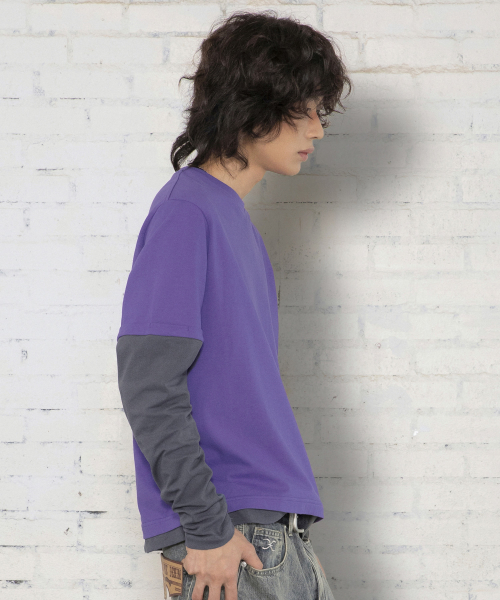 XTT166 롤업 레이어드 크롭 롱슬리브 (PURPLE)
