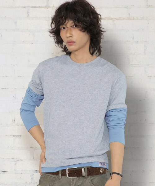 XTT166 롤업 레이어드 크롭 롱슬리브 (GRAY)