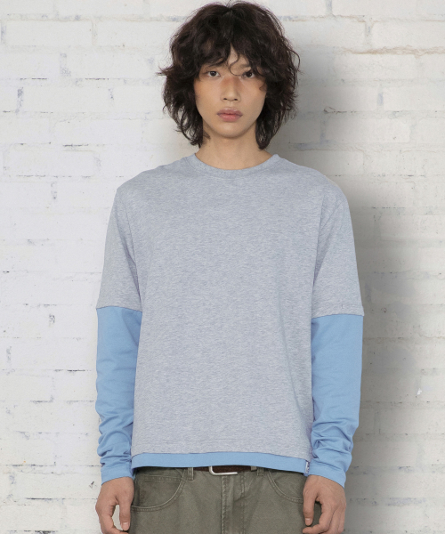 XTT166 롤업 레이어드 크롭 롱슬리브 (GRAY)