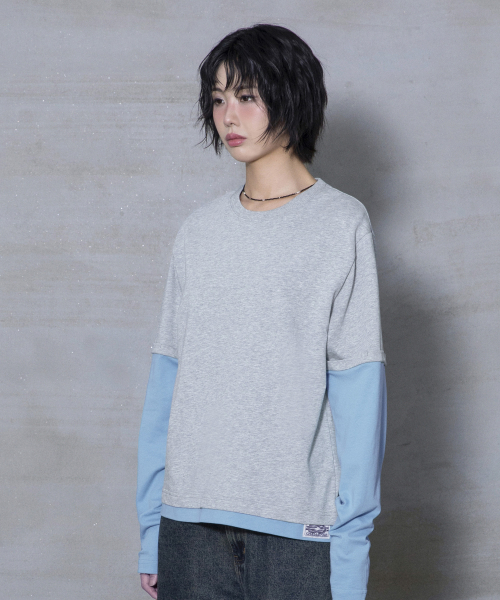 XTT166 롤업 레이어드 크롭 롱슬리브 (GRAY)
