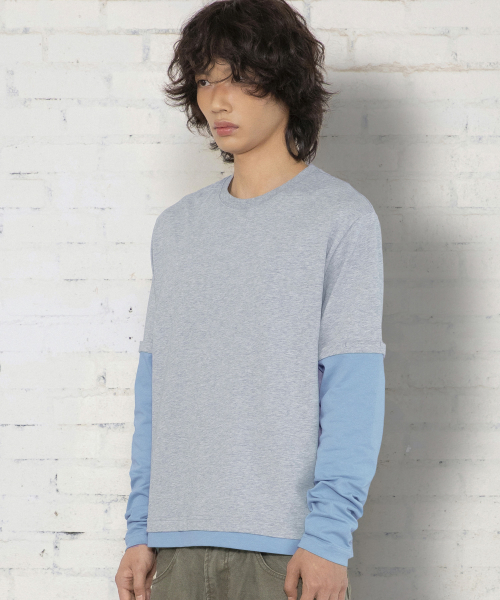 XTT166 롤업 레이어드 크롭 롱슬리브 (GRAY)