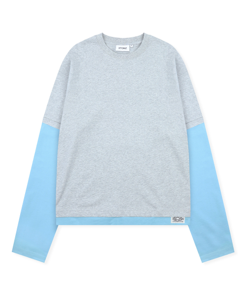XTT166 롤업 레이어드 크롭 롱슬리브 (GRAY)