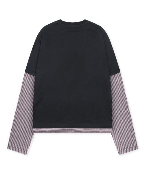 XTT166 롤업 레이어드 크롭 롱슬리브 (STRIPE BLACK)