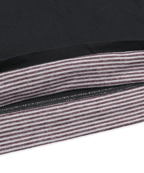 XTT166 롤업 레이어드 크롭 롱슬리브 (STRIPE BLACK)