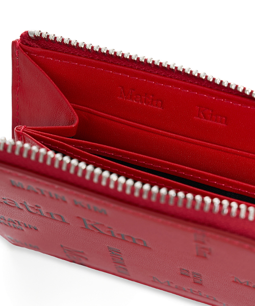 MATIN ALL-OVER LOGO HALF ROUND ZIP WALLET IN RED