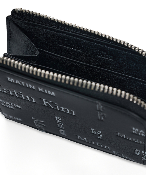 MATIN ALL-OVER LOGO HALF ROUND ZIP WALLET IN BLACK