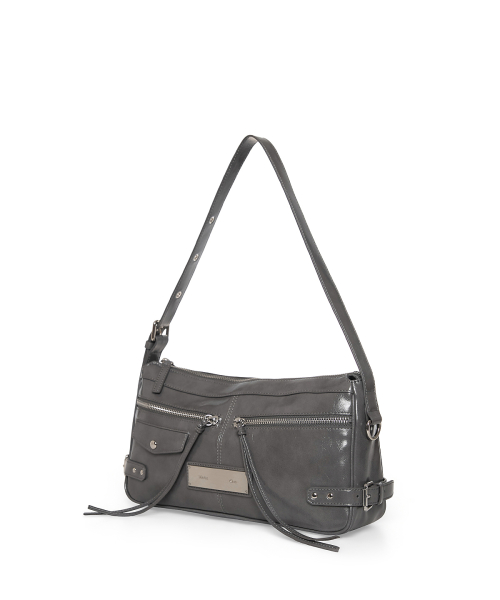 SIDE BUCKLE BIKER SHOULDER BAG IN CHARCOAL