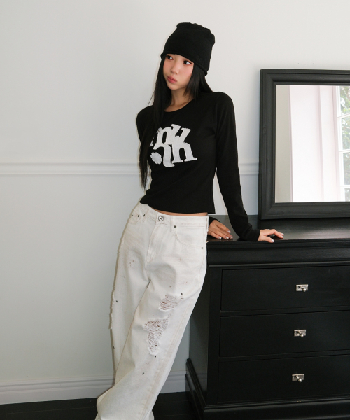 VINTAGE APPLIQUE LOGO LONG SLEEVE [BLACK]