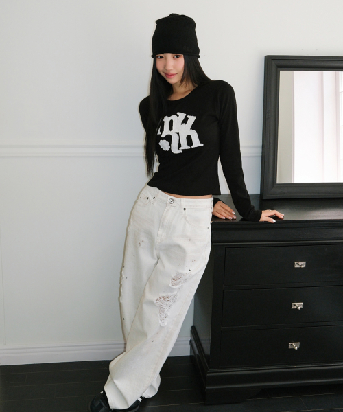 VINTAGE APPLIQUE LOGO LONG SLEEVE [BLACK]