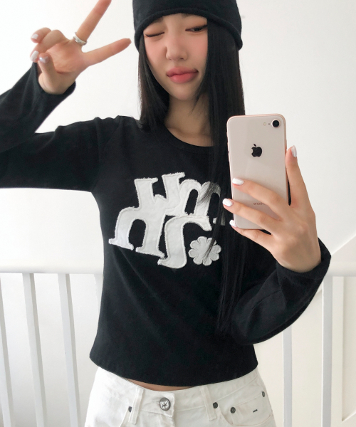 VINTAGE APPLIQUE LOGO LONG SLEEVE [BLACK]