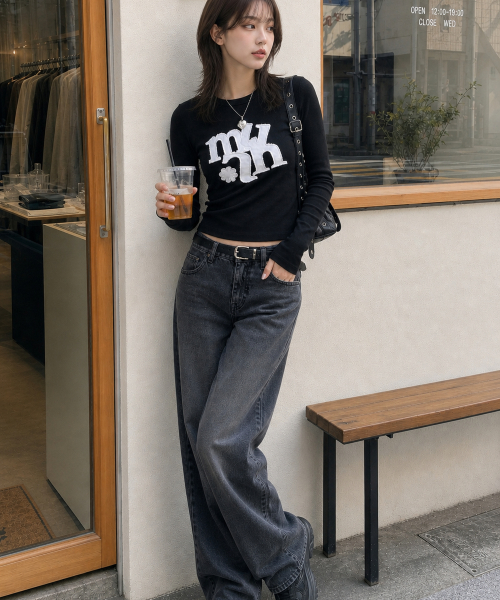 VINTAGE APPLIQUE LOGO LONG SLEEVE [BLACK]