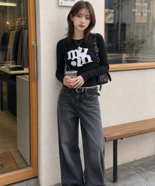 VINTAGE APPLIQUE LOGO LONG SLEEVE [BLACK]
