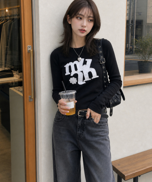 VINTAGE APPLIQUE LOGO LONG SLEEVE [BLACK]