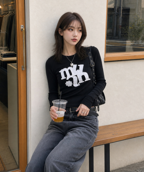 VINTAGE APPLIQUE LOGO LONG SLEEVE [BLACK]
