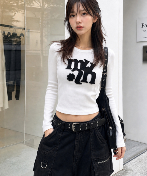 VINTAGE APPLIQUE LOGO LONG SLEEVE [WHITE]