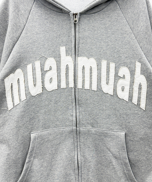 VINTAGE APPLIQUE MUAH PATCH HOOD ZIPUP [GRAY]