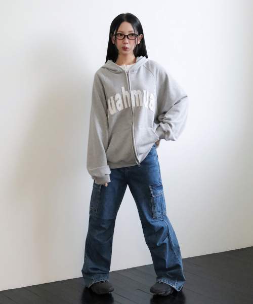 VINTAGE APPLIQUE MUAH PATCH HOOD ZIPUP [GRAY]