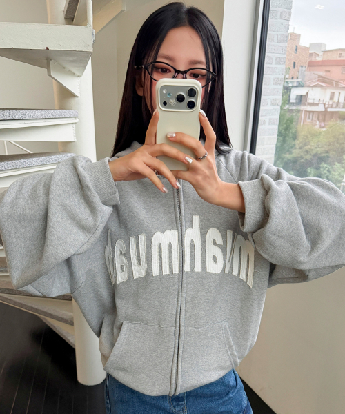 VINTAGE APPLIQUE MUAH PATCH HOOD ZIPUP [GRAY]