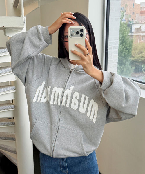 VINTAGE APPLIQUE MUAH PATCH HOOD ZIPUP [GRAY]