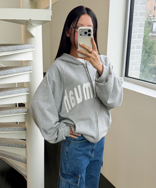 VINTAGE APPLIQUE MUAH PATCH HOOD ZIPUP [GRAY]