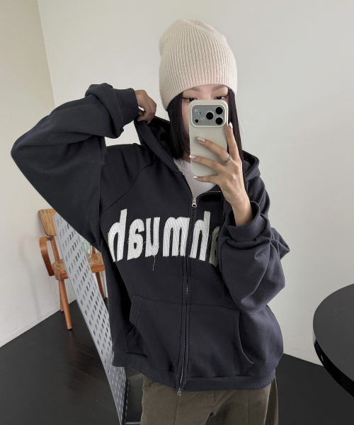 VINTAGE APPLIQUE MUAH PATCH HOOD ZIPUP [CHARCOAL]