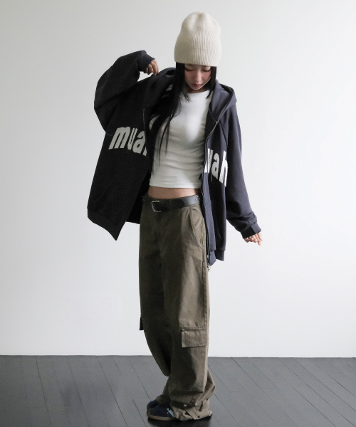 VINTAGE APPLIQUE MUAH PATCH HOOD ZIPUP [CHARCOAL]