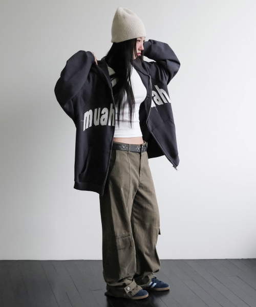 VINTAGE APPLIQUE MUAH PATCH HOOD ZIPUP [CHARCOAL]