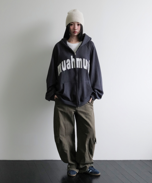 VINTAGE APPLIQUE MUAH PATCH HOOD ZIPUP [CHARCOAL]