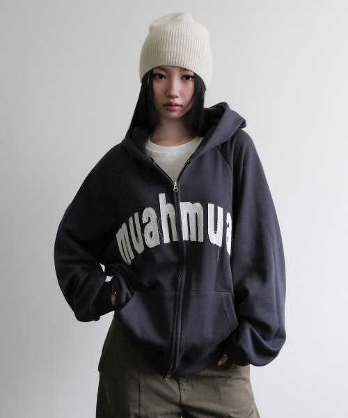 VINTAGE APPLIQUE MUAH PATCH HOOD ZIPUP [CHARCOAL]