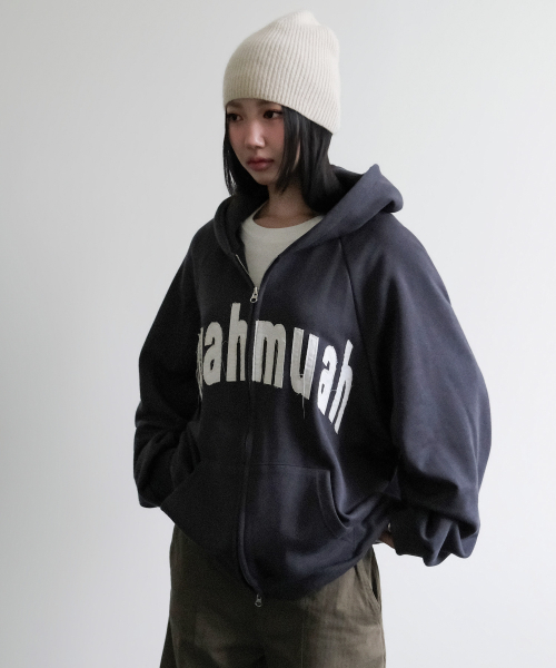 VINTAGE APPLIQUE MUAH PATCH HOOD ZIPUP [CHARCOAL]