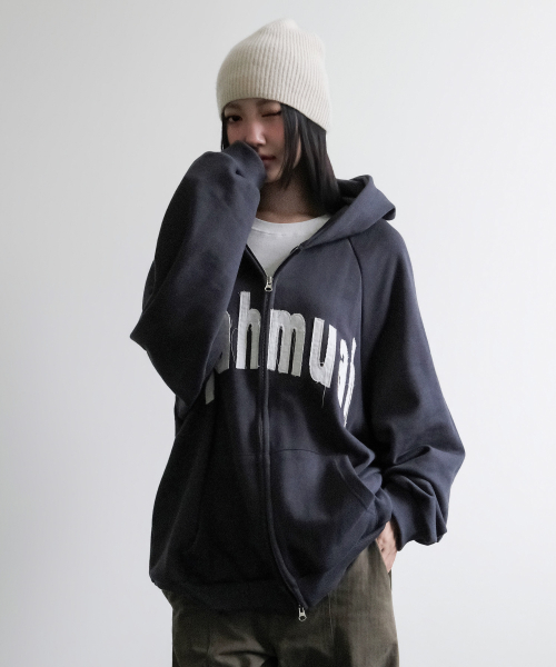 VINTAGE APPLIQUE MUAH PATCH HOOD ZIPUP [CHARCOAL]