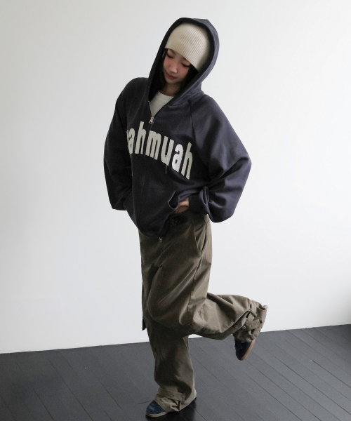 VINTAGE APPLIQUE MUAH PATCH HOOD ZIPUP [CHARCOAL]