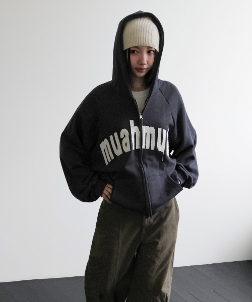 VINTAGE APPLIQUE MUAH PATCH HOOD ZIPUP [CHARCOAL]