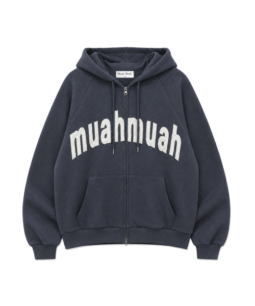 VINTAGE APPLIQUE MUAH PATCH HOOD ZIPUP [CHARCOAL]