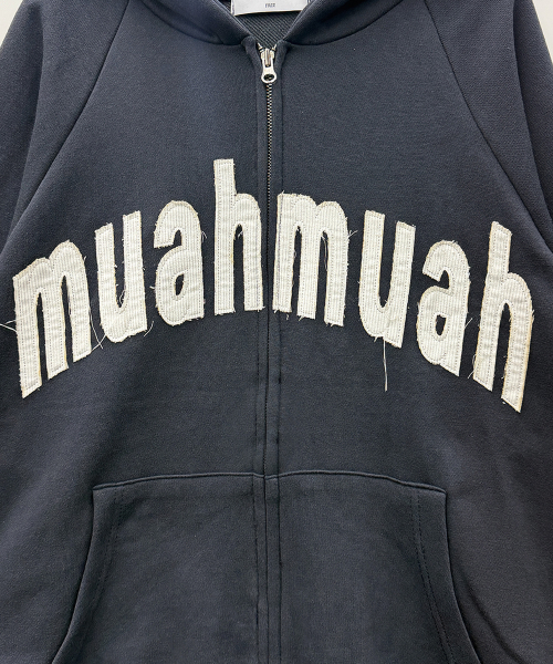 VINTAGE APPLIQUE MUAH PATCH HOOD ZIPUP [CHARCOAL]