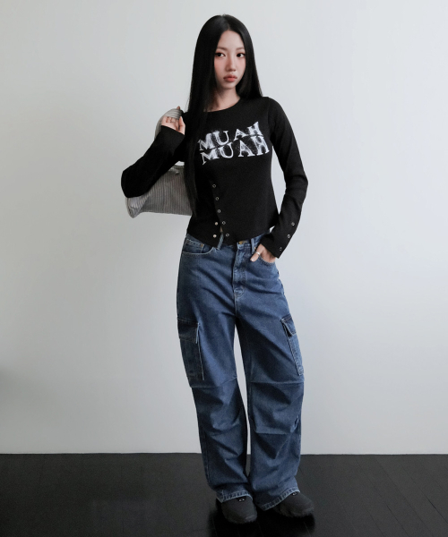 SLIT SNAP BUTTON LONG SLEEVE [BLACK]