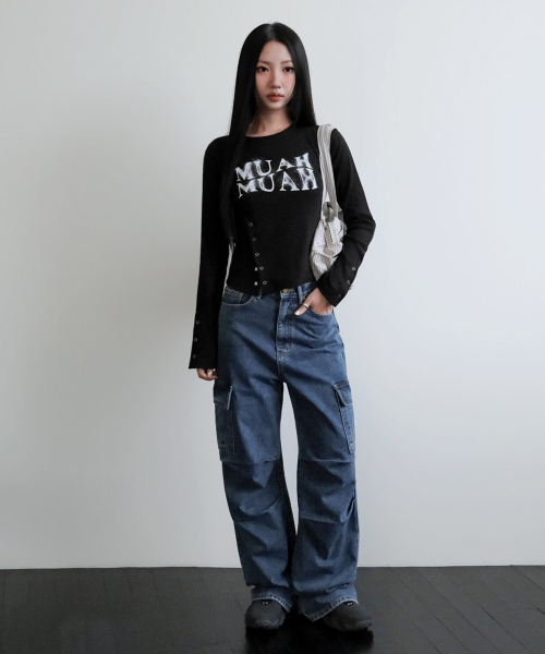 SLIT SNAP BUTTON LONG SLEEVE [BLACK]