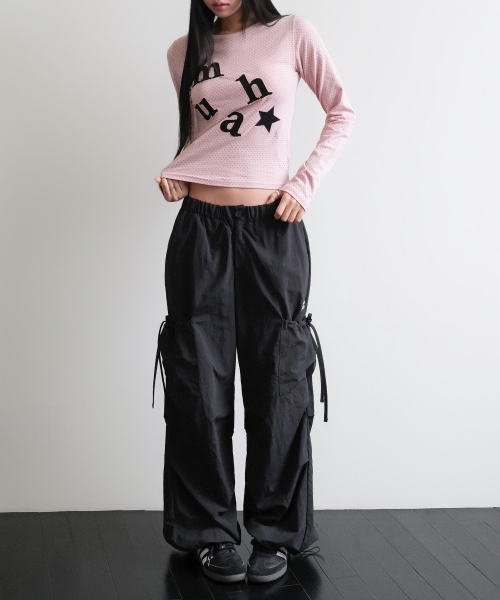 SIDE RIBBON STRING CARGO POCKET BANDING PANTS [BLACK]